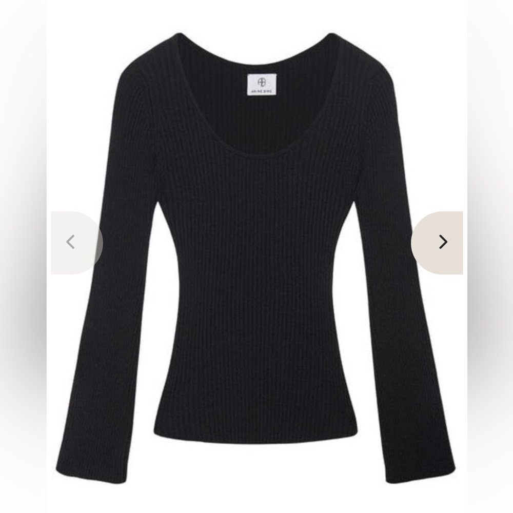 Anine Bing Scarlet Long Sleeve Scoop Neck Ribbed Top- Black - Picture 4 of 7